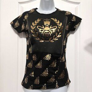 Mystiq 3D  Black & Gold Queen Bee Stretch Top-Med-"To Make You Feel Unique"